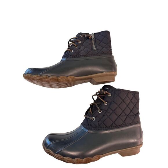 Sperry Saltwater Quilted Duck Boots Women's Size 9M Waterproof Rubber Black/Gray - Picture 4 of 10